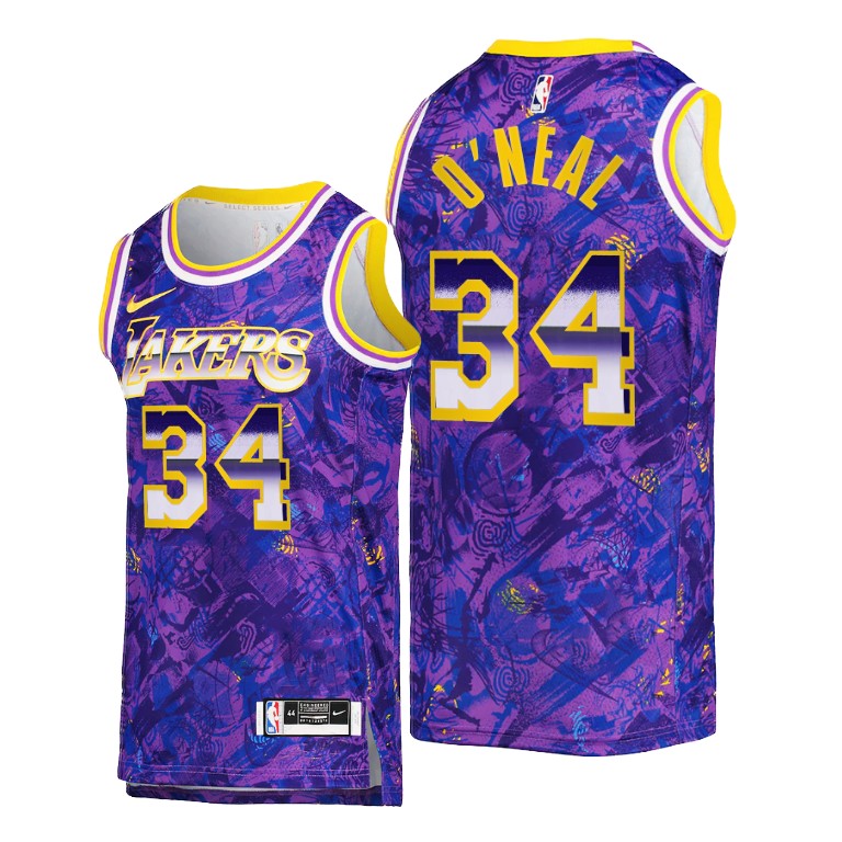 Men's Los Angeles Lakers Shaquille O'Neal #34 NBA Select Series Camo Purple Basketball Jersey CYD7183RE